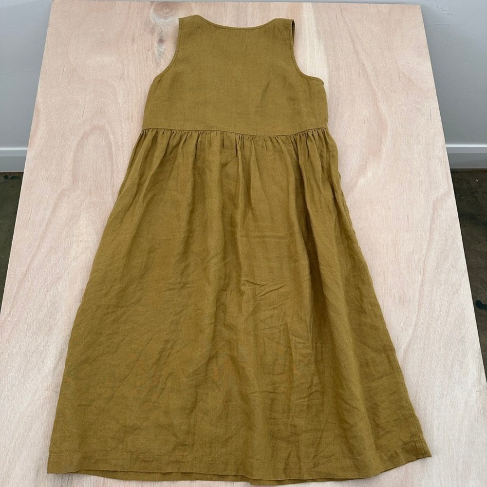 Not Perfect Linen Dress Womens M Mustard Yellow Sleeveless Empire Waist Midi - Picture 11 of 12